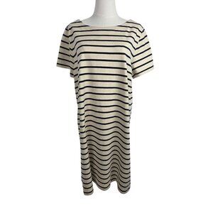 J. Crew Dress XL Striped Short Sleeve Cotton Beige & Navy Nautical Coastal